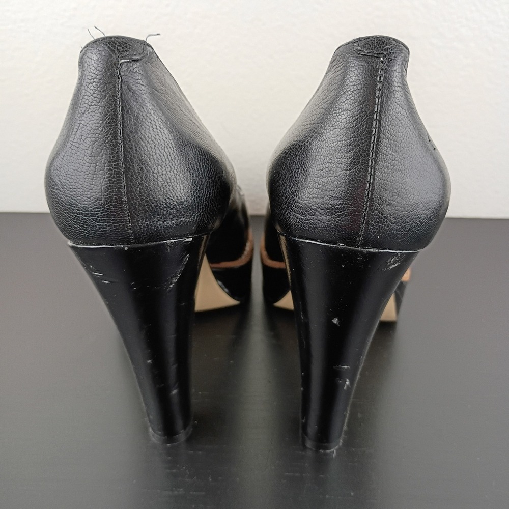 Nine West Womens Black Leather Platform Pumps Round Toe Block Heel Size 7.5M - Picture 4 of 11